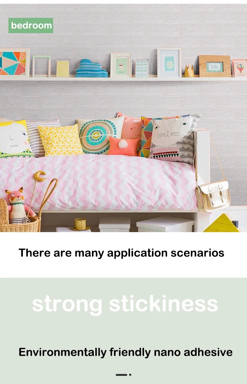 Painel de Parede 3D Autocolante Padrão Tijolo | Impermeável DIY