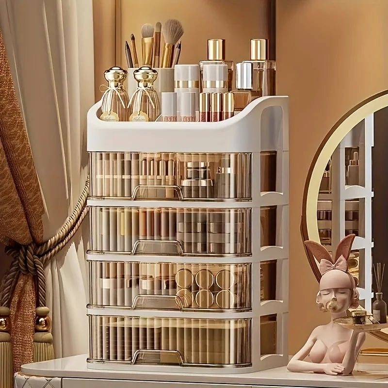 Organizador de Maquilhagem e Joias com Gavetas – Caixa de Armazenamento Transparente Multi-Camadas
