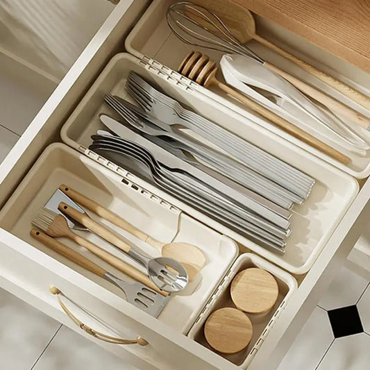 Organizador de Gaveta Expansível – Arrumação Ajustável para Cozinha, Maquilhagem e Casa