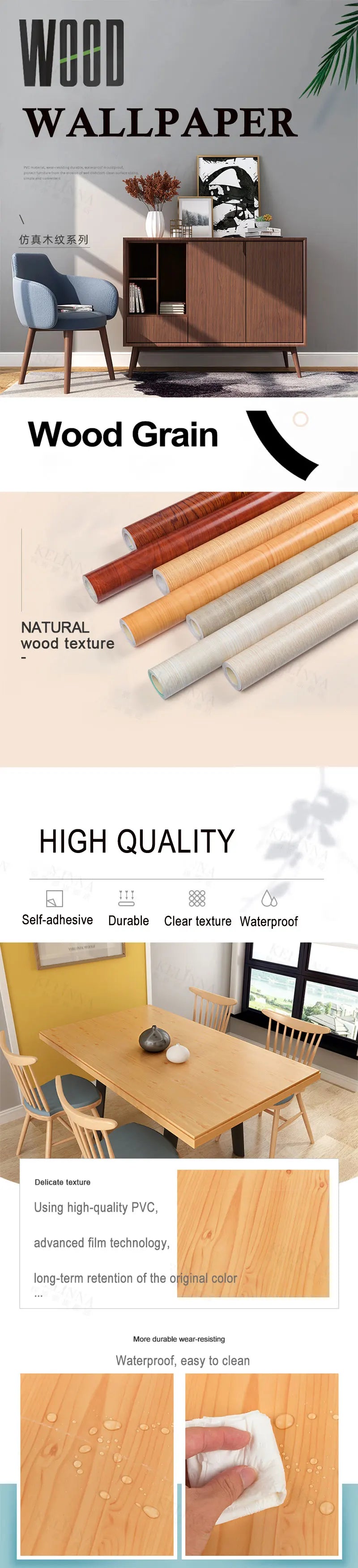 Vinil Autoadesivo Efeito Madeira Impermeável – Papel de Parede PVC para Renovação de Móveis e Paredes