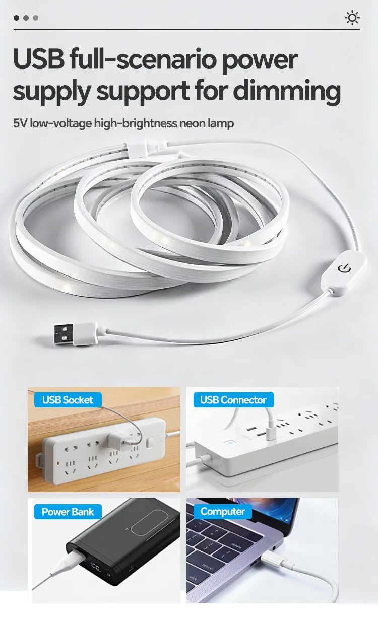 Fita LED Neon Flexível USB para Decoração