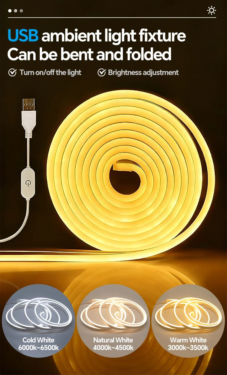 Fita LED Neon Flexível USB para Decoração