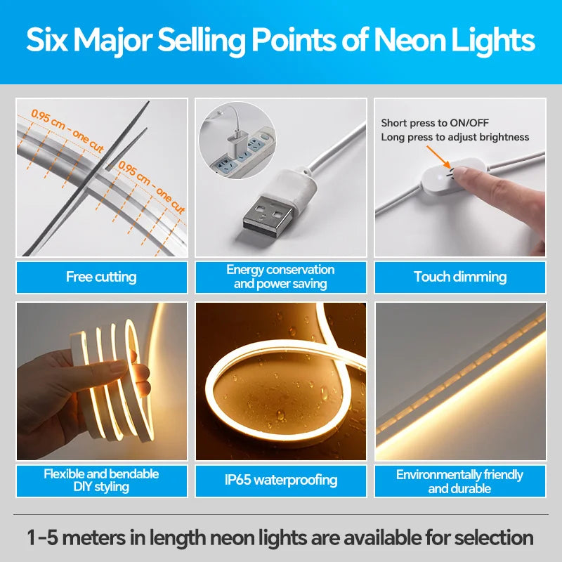 Fita LED Neon Flexível USB para Decoração