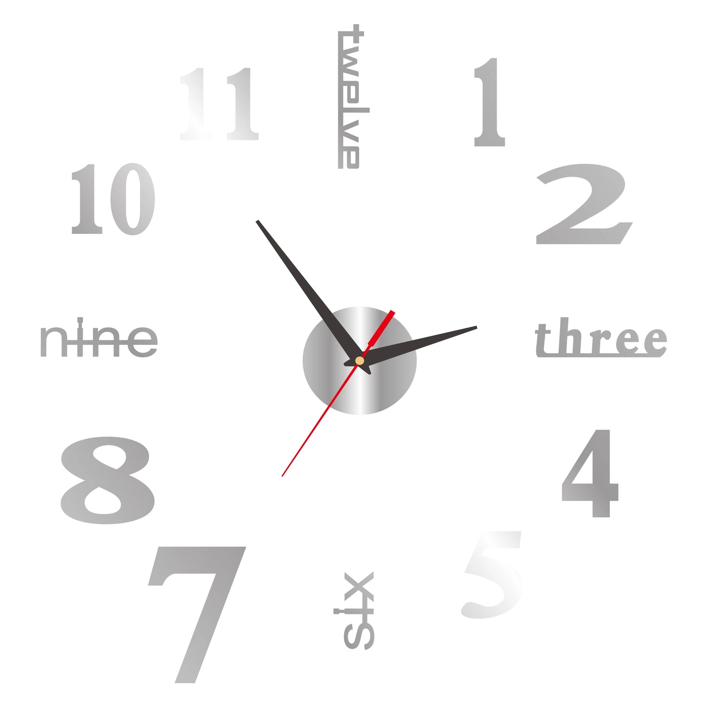 Relógio de Parede 3D Espelhado DIY – Autoadesivo, Sem Moldura