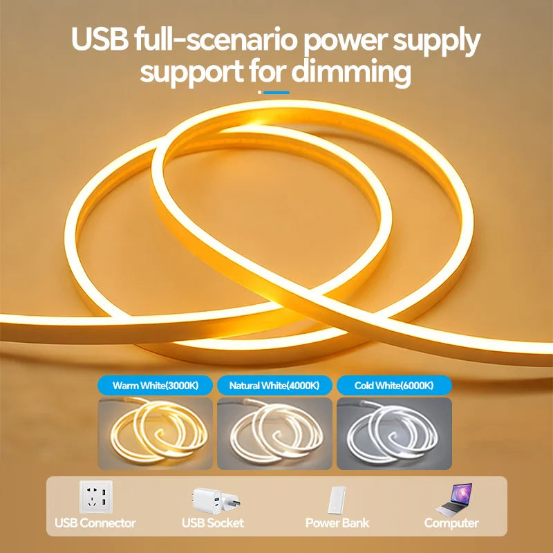Fita LED Neon Flexível USB para Decoração