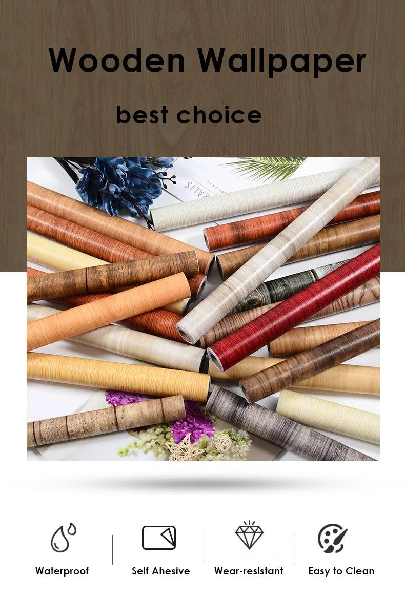 Vinil Autoadesivo Efeito Madeira Impermeável – Papel de Parede PVC para Renovação de Móveis e Paredes