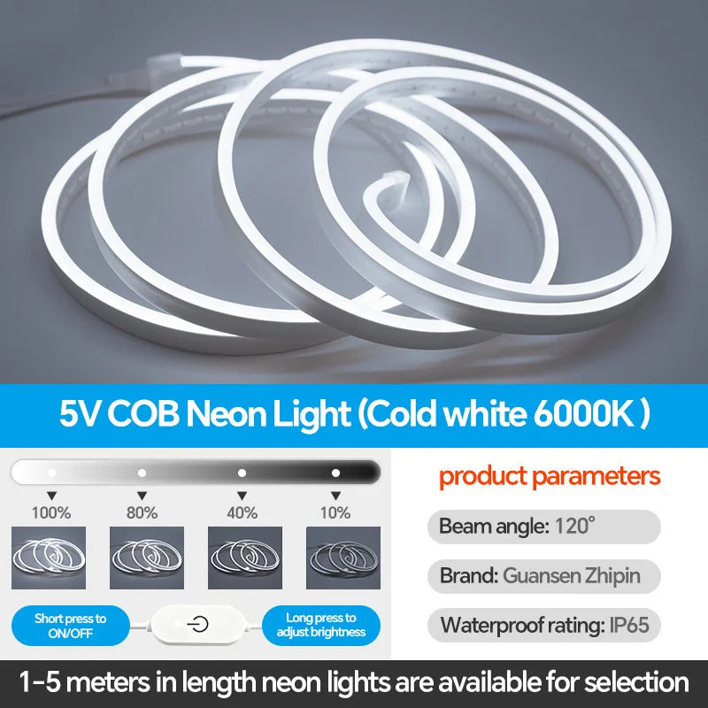 Fita LED Neon Flexível USB para Decoração