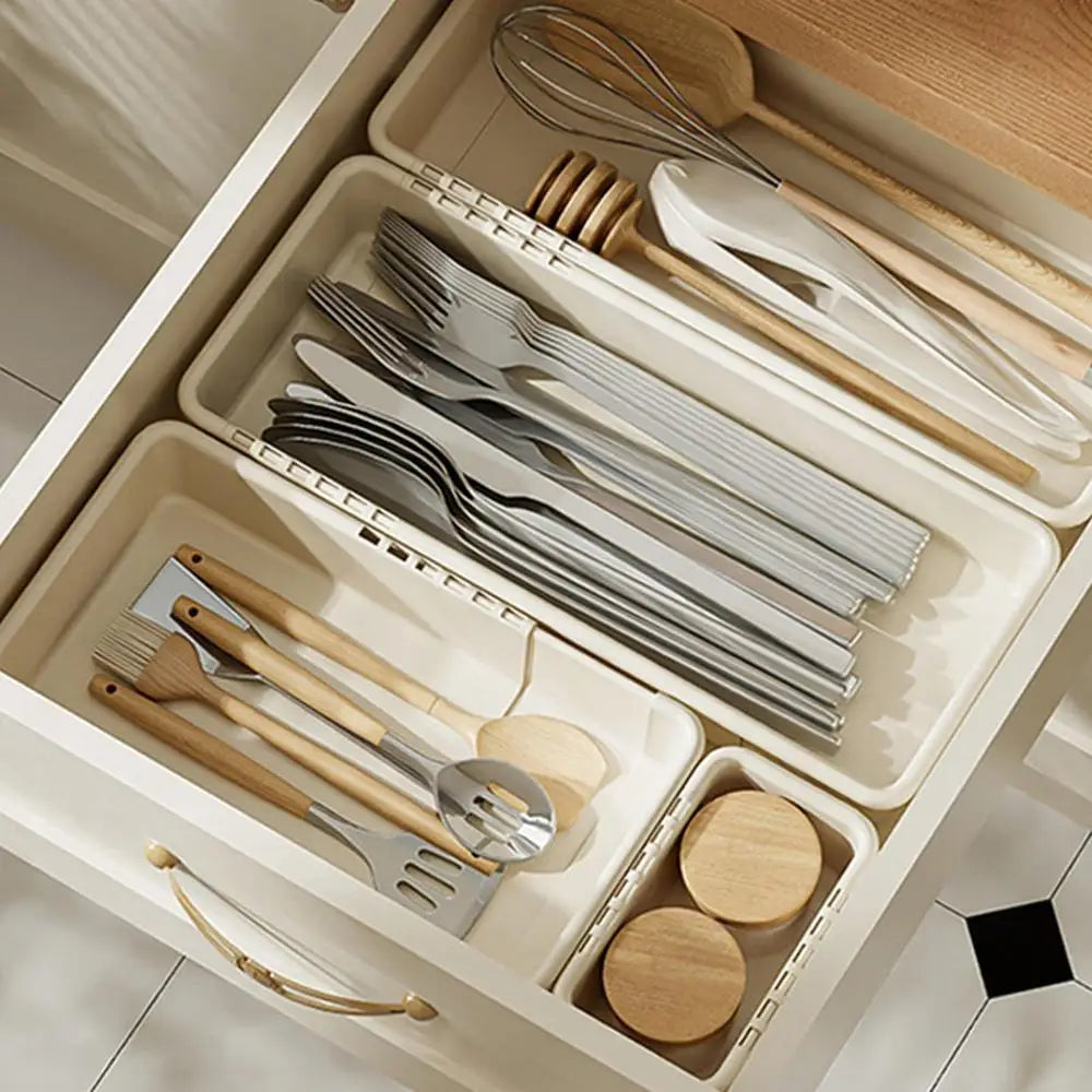 Organizador de Gaveta Expansível – Arrumação Ajustável para Cozinha, Maquilhagem e Casa
